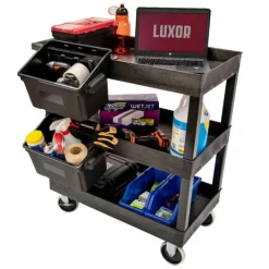 Luxor Triple Shelf XL Utility Cart with Dual Outrigger Bins^ Utility Carts
