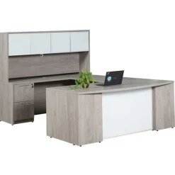 OFD Office Furniture Ultra Premium Laminate Series Bow Front U-Shape Desk Suite w/ Frosted Glass Panel^ Office Suites
